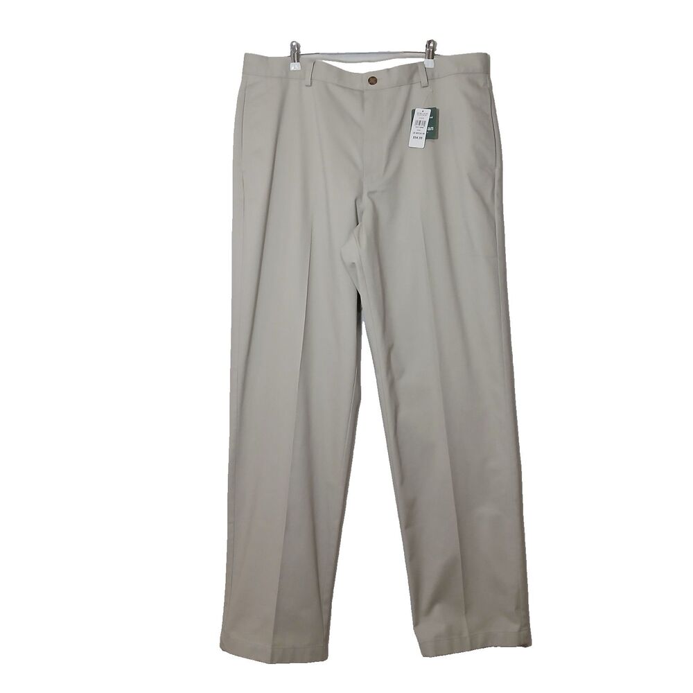 NEW LL Bean Pants Men 38X34 Ivory Cotton Flat Front Straight Natural Fit #1073